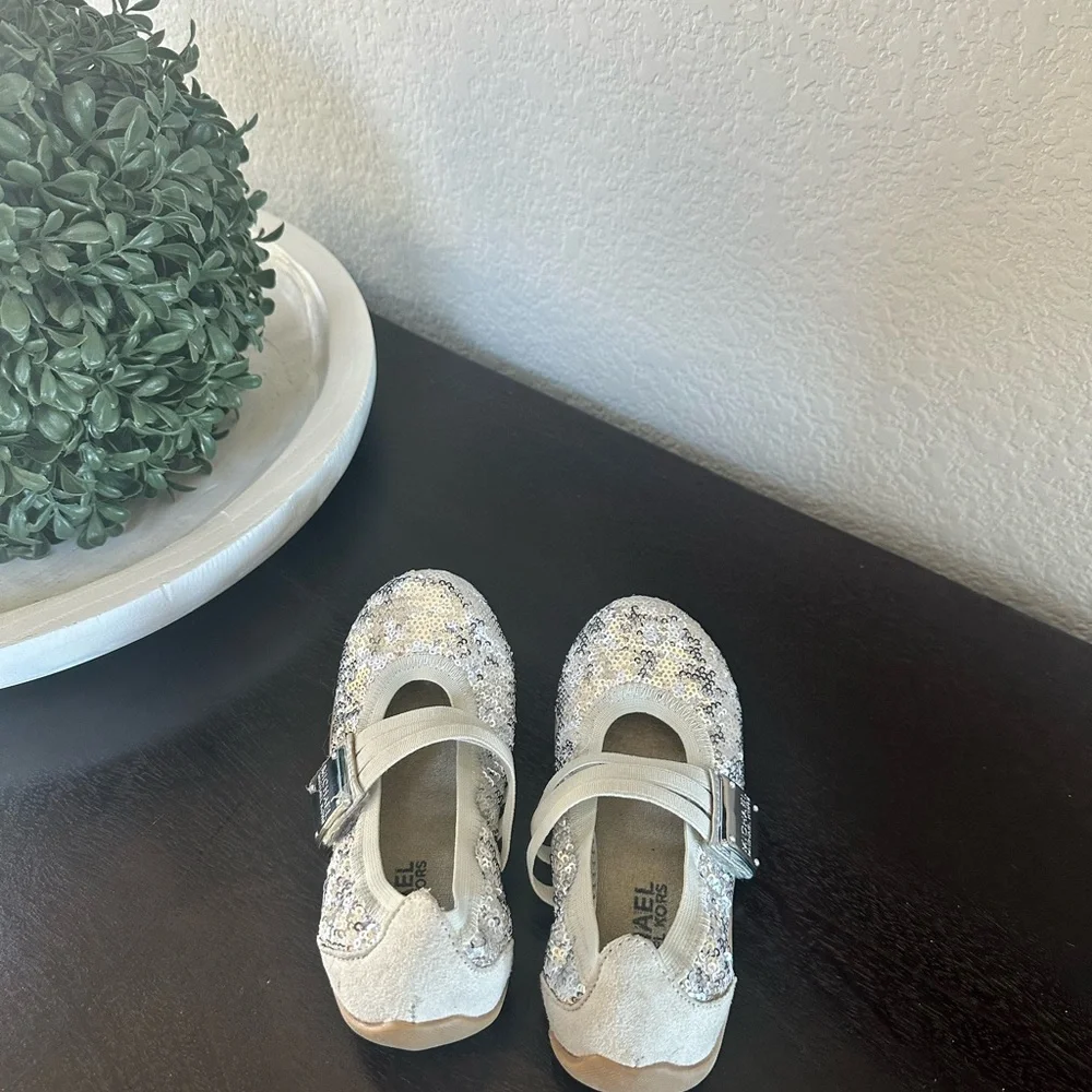 Michael Kors Lil Delilah silver sequin flats 12